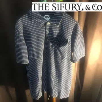 SIFURY 비대칭 스트라이프 피케 셔츠 L 사이즈 네이비 당시 제품