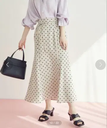 ViS 린넨 라이크 머메이드 스커트 도트 무늬 허리 리본 S