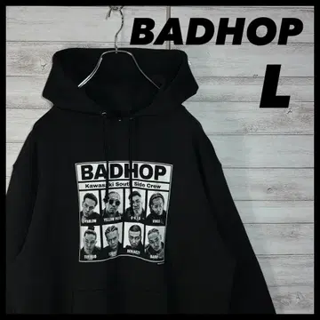 [ BADHOP ] 포토 프린트 후드티 L 블랙 배드호프 블랙