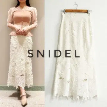 택 포함 새상품 SNIDEL 자수 컷 자카드 스커트 아이보리