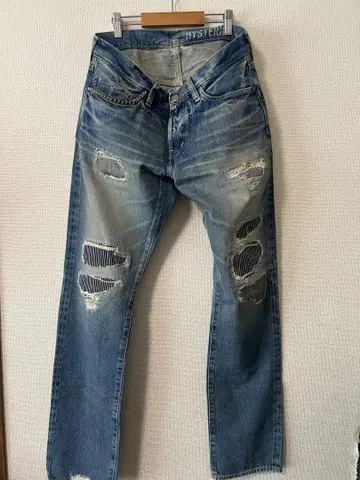 HYSTERIC GLAMOUR 데미지 블루 스트레이트 데님