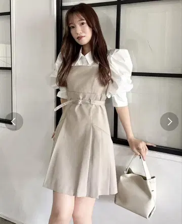 dazzlin 레이어드 셔츠 미니 원피스 베이지
