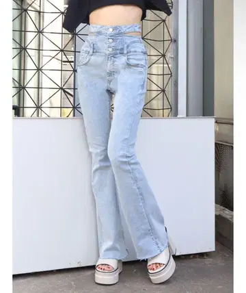 EMODA 사이드 오픈 하이웨스트 플레어 바지