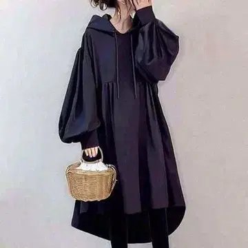 후드티 원피스 벌룬 슬리브 블랙 원피스 루즈핏 롱 슬림 긴팔 한국 귀여운
