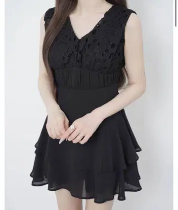 Lumignon 레이스 프릴 백 리본 드레스