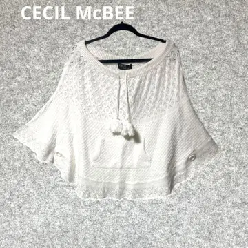 CECIL McBEE 화이트 후드 부착 니트 블라우스