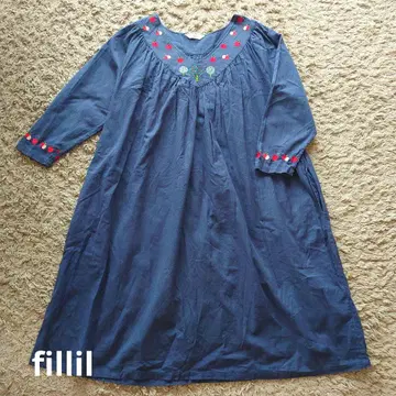 [새상품급] fillil 롱 원피스 체형 커버 인도 면 자수