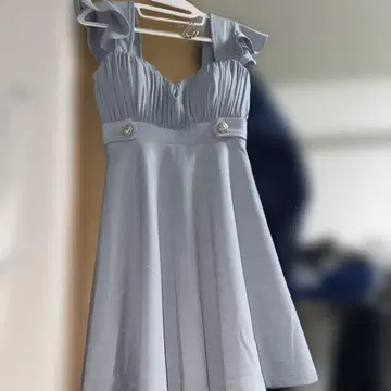 블루 프릴 캬바쿠라 드레스 A라인