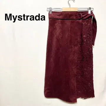 Mystrada 스트레이트 스커트 자수 레이스 허리 벨트 무릎 아래 기장