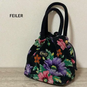 새상품급 FEILER 꽃무늬 포피 복조리 핸드백 블랙