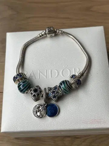 PANDORA 팔찌 파랑과 그린 실버