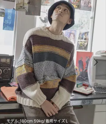 NIKO AND - 크레이지 보더 니트 아이보리 L 사이즈
