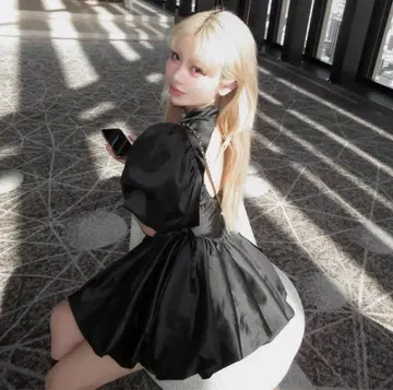 satin balloon peplum mini one-piece