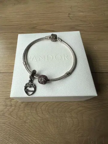 PANDORA 실버 팔찌 하트 참