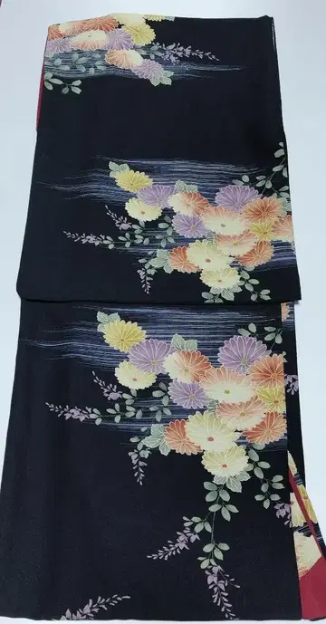 워셔블 기모노 이중 기모노 블랙 코몬 꽃무늬