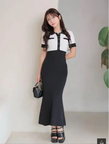 립서비스 프론트 버튼 바이컬러 머메이드 원피스