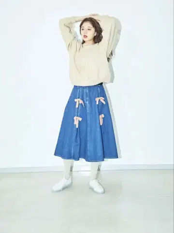 merry jenny 더블 리본 데님 스커트
