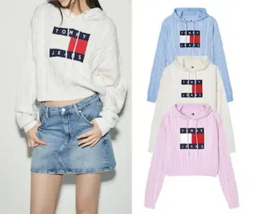 인기 상품 TOMMY JEANS 케이블 니트 후드 부착 스웨터