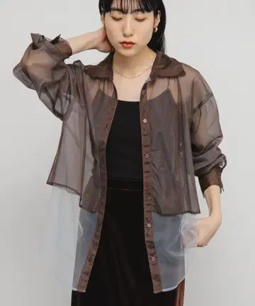 KBF 튤 레이어드 셔츠 BRN x BLUE