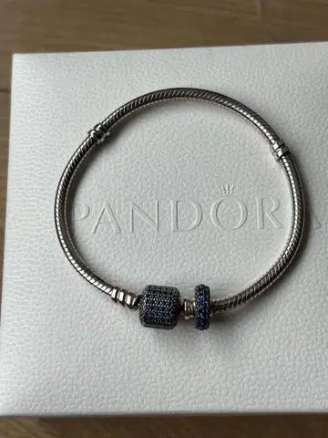 PANDORA 실버 팔찌 파란 비즈