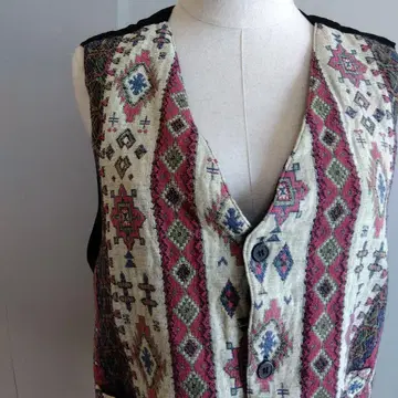 터키산 기하학 패턴 베스트 크림/빨간색/그린