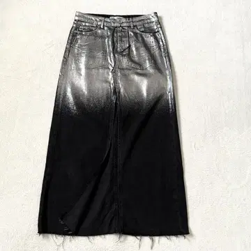 ZARA 포일 디테일 데님 스커트 롱 기장 슬릿 블랙 x 실버 L 상당