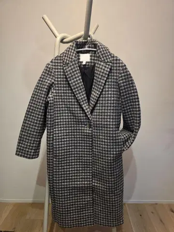 H&M 그레이 블랙 체크 롱 코트
