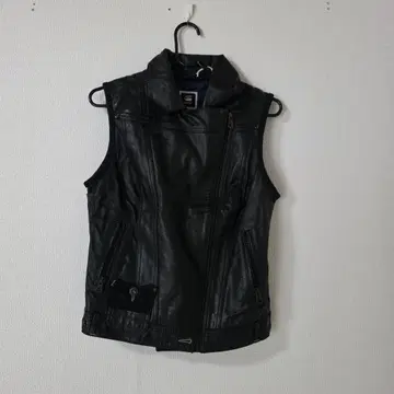 G-STAR 블랙 슬리브리스 가죽 자켓