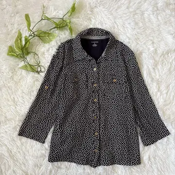 LANDS'END 여성용 7부 소매 셔츠 (L) 도트 무늬 면 코튼