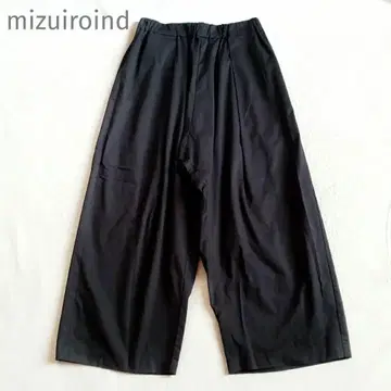 mizuiroind 와이드 턱 팬츠 허리 개더 블랙 일본제