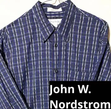 빈티지 Nordstrom L XL 체크 긴팔 네이비 긴팔 셔츠