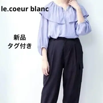 미사용 르쿠르 블랑 케이프 칼라 블라우스 오버 사이즈 퍼프 슬리브 연보라