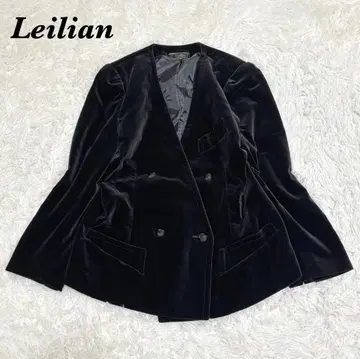 Leilian 벨로아 노카라 자켓 더블 버튼 7 블랙