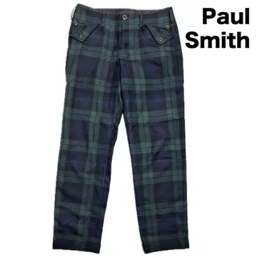 78 M 폴스미스 블랙워치 울 팬츠 블루 그린 체크