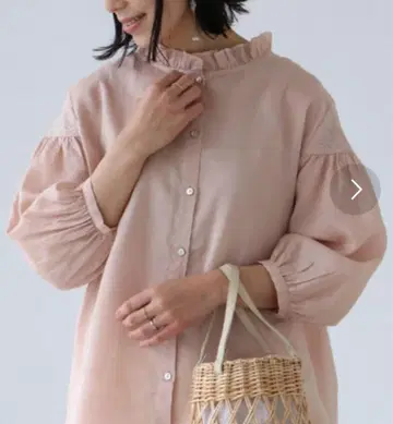 산포 앤티크 컬러 꽃 자수 상의 핑크 린넨 100%