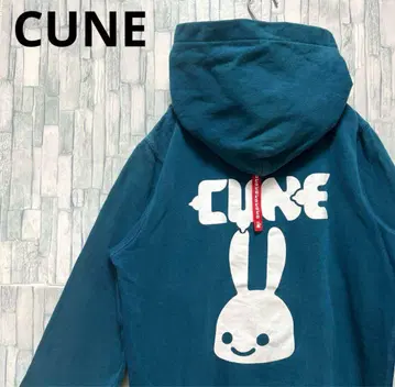 CUNE 큔 토끼 후드티 더스티 블루 풀오버 속기모 크롭 M