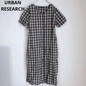 어반 리서치 반팔 원피스 셔츠 원피스 프론트 오픈 체크 무늬 그레이 F