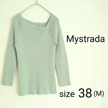 Mystrada 아지메 넥 리브 니트 7부 소매 비대칭 size M