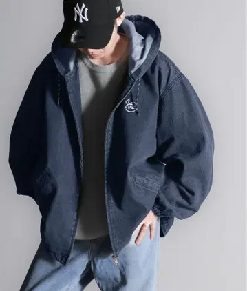 ZIP 업 빅 데님 후드티