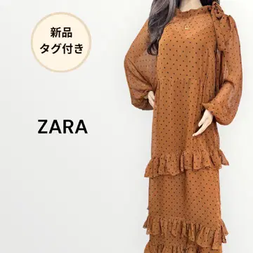 새상품 ZARA 쉬폰 보타이 티어드 롱 원피스 도트 가을