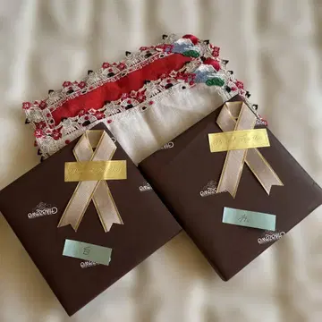 치카자와 레이스 타월 손수건 도스코이 일본 빨흰 2장 랩핑, 리본 포함