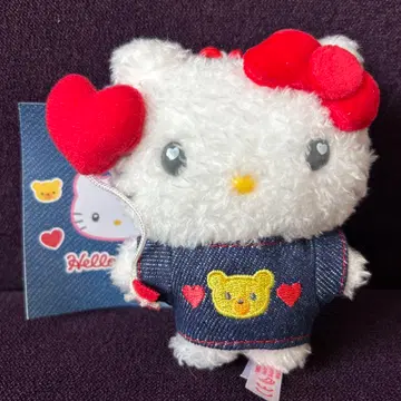 헬로키티 데님 스트랩 Avail 레어 복슬복슬 키티 마스코트