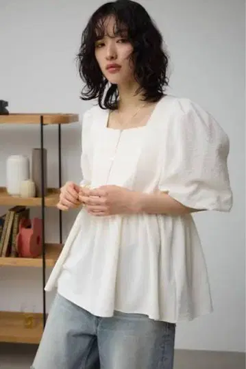 AZUL BY MOUSSY 후쿠레 자카드 페플럼 블라우스 2장 세트 M