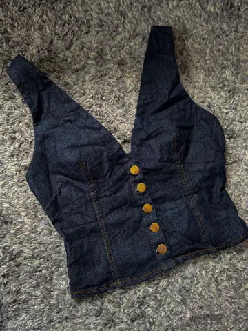 인디고 데님 V넥 타이트핏 ZARA