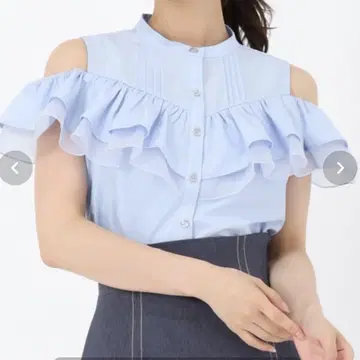 MISCH MASCH 프릴 어깨 트임 셔츠 블라우스 블루