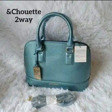 새상품급 &Chouette 파랑 2way 핸드백 광택 숄더 스트랩