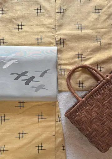 가을에 귀여운 츠무기 이케타 미사용 시츠케 포함 순수 실크