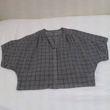 휴먼 우먼 체크 무늬 루즈핏 반팔 셔츠