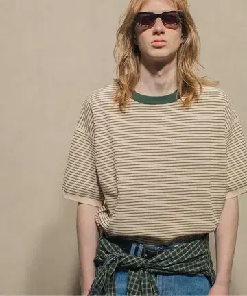 COTTON KNIT BORDER TEE MONKEY TIME