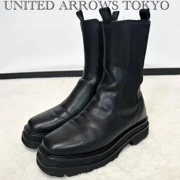 새상품급 UNITED ARROWS 사이드 고어 하프 부츠 블랙 통굽